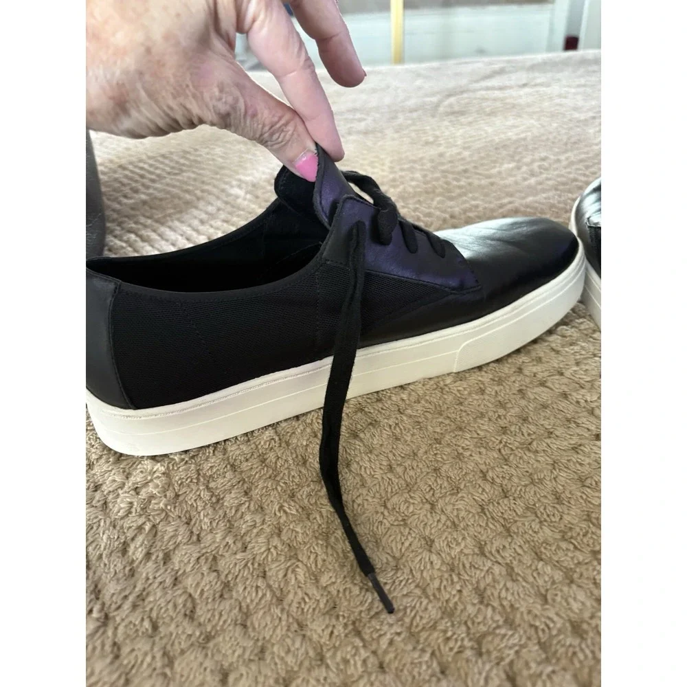 Eileen Fisher Prop Le Sneakers Womens 11 Black Leather Low-Top Platform Luxury